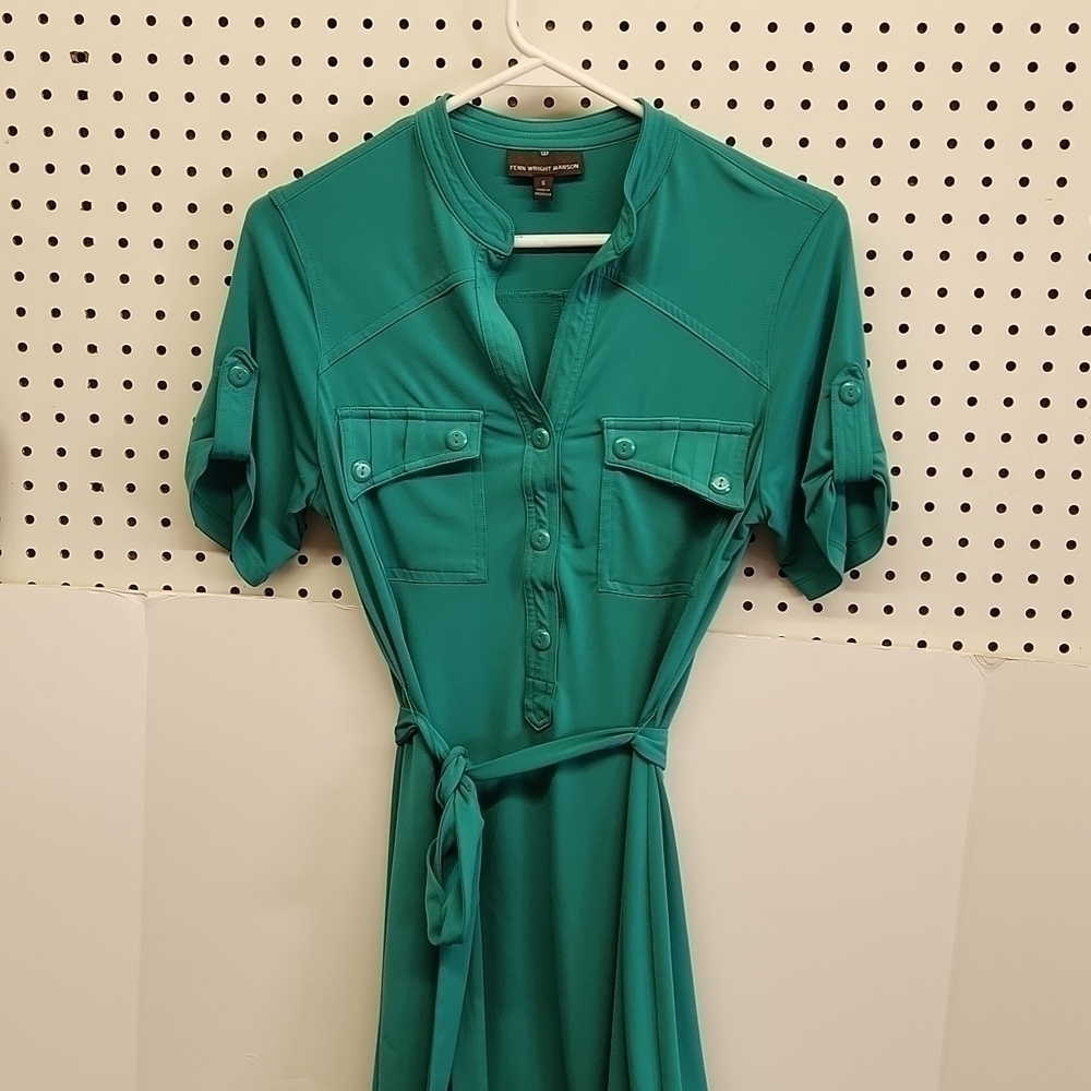 𝅺FENN Wright Manson dress women's size 6 lovely green shirt style dress EUC